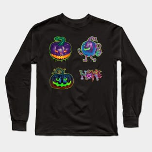 Halloween Purple Zombie Jack O' Lantern Sticker Pack Long Sleeve T-Shirt